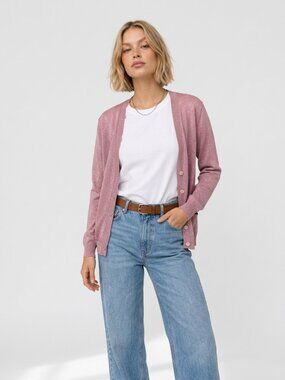 Allude Sparkle Lurex V-Neck Cardigan Dusty Rose